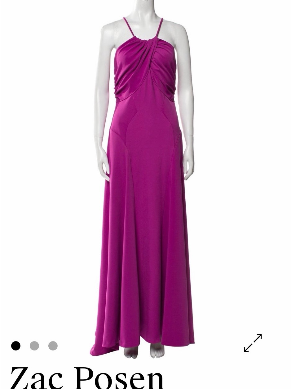 Zac Posen Magenta Ruched Halter Maxi Dress